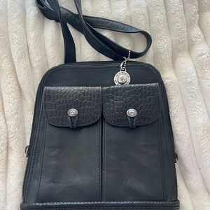 Vintage Brighton Black Textured Leather Shoulder Bag